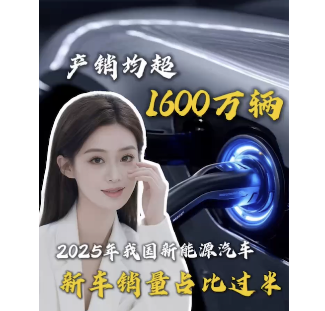 产销均超1600万辆，2025年我国新能源汽车新车销量占比过半