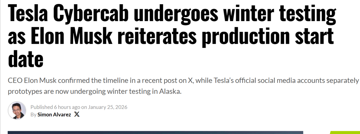 马斯克公布特斯拉Cybercab量产时间表，冬季测试画面流出